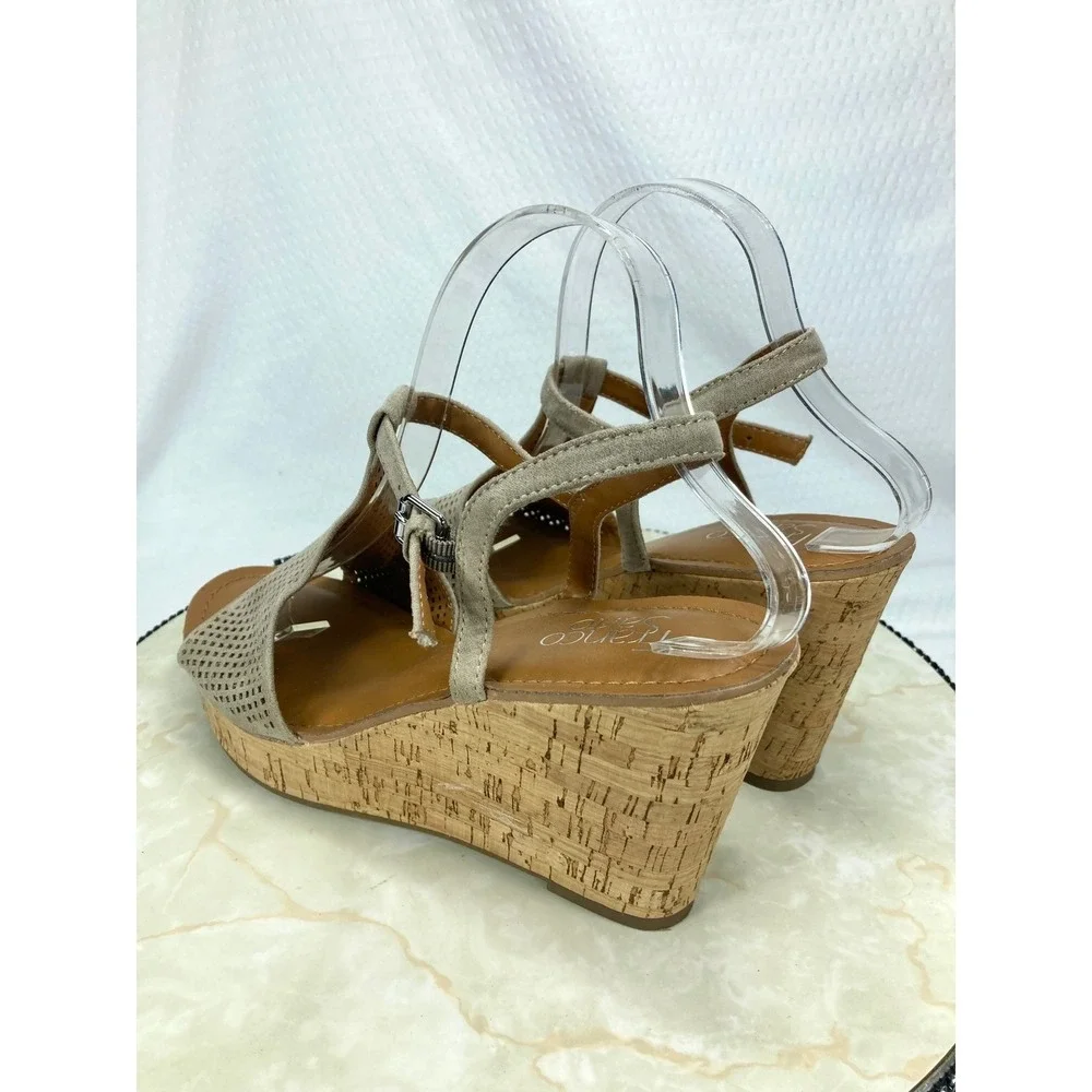 Franco Sarto Clinton2 Platform Wedge Heel Sandals Womens 10 Taupe Boho Strappy